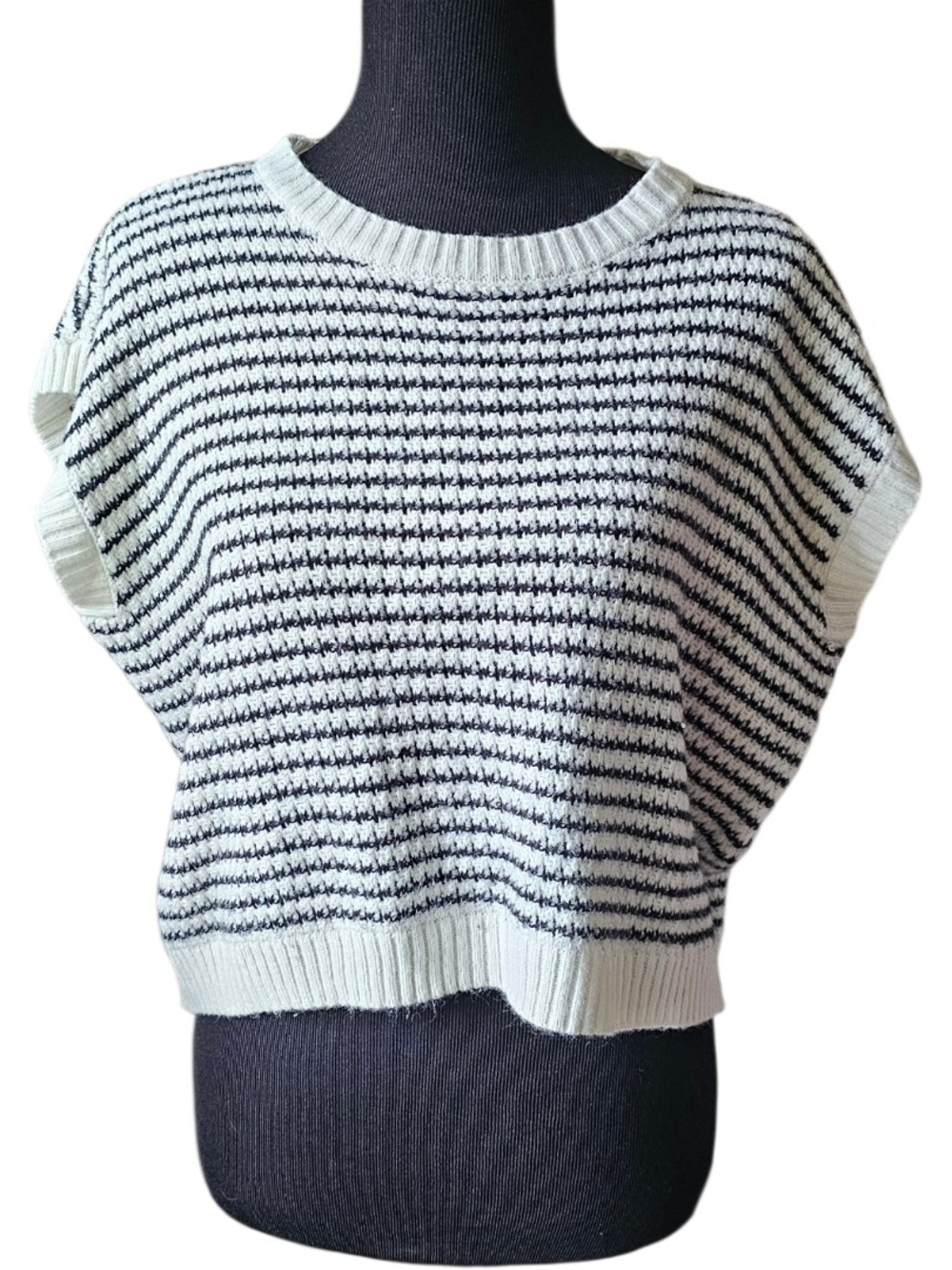 Knit Mix Striped Boxy Crop Sweater Small Coastal French Girl Nautical Knit Top